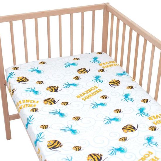 Blanc et Vert Lot de 2 draps housse Pati'Chou 100% Coton pour berceau bébé 50x83 cm 