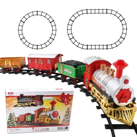 Train électrique Jouet Pour Enfants 3+ Ans - Circuit 7 Rails, 4 Wagons, Pile AA, Cadeau De Noël éducatif - 6