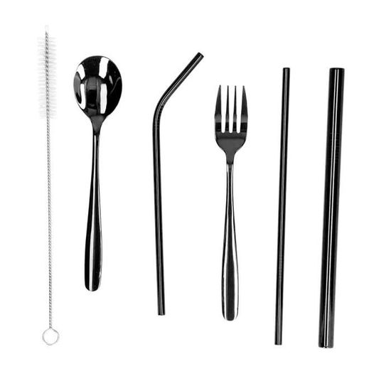 Kit 3 Couverts De Camping En Inox - Cuillère, Fourchette, Couteau - Avec étui Bleu Réutilisable