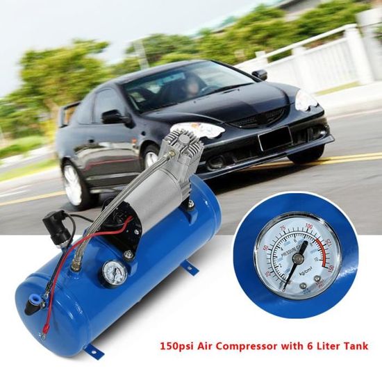 Compresseur D'Air 12V 6L 150 PSI – Pompe à Réservoir Pour Gonflage Pneus, Klaxons, Et Autres Usages Véhicule Ou Bateau