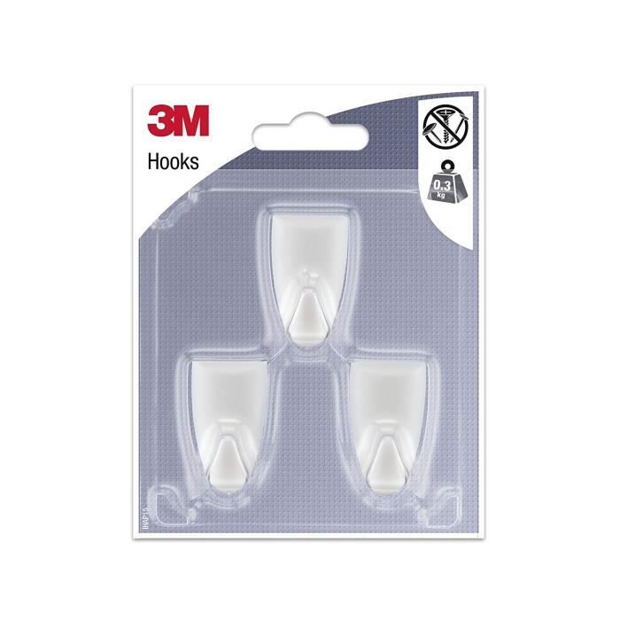 3M Petit Crochet Design Adhésif Blanc - 3 Crochets - IHAP15