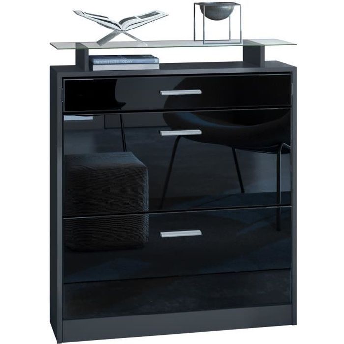 Armoire à Chaussures Vladon Fiesta - Blanc Mat/Gris Brillant, Range 16 Paires, 89x104x23 Cm