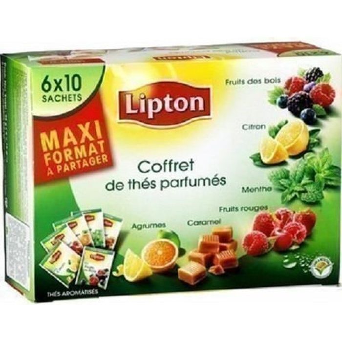 Coffret de thés parfumés maxi format à partager 60 sachets lipton neuf