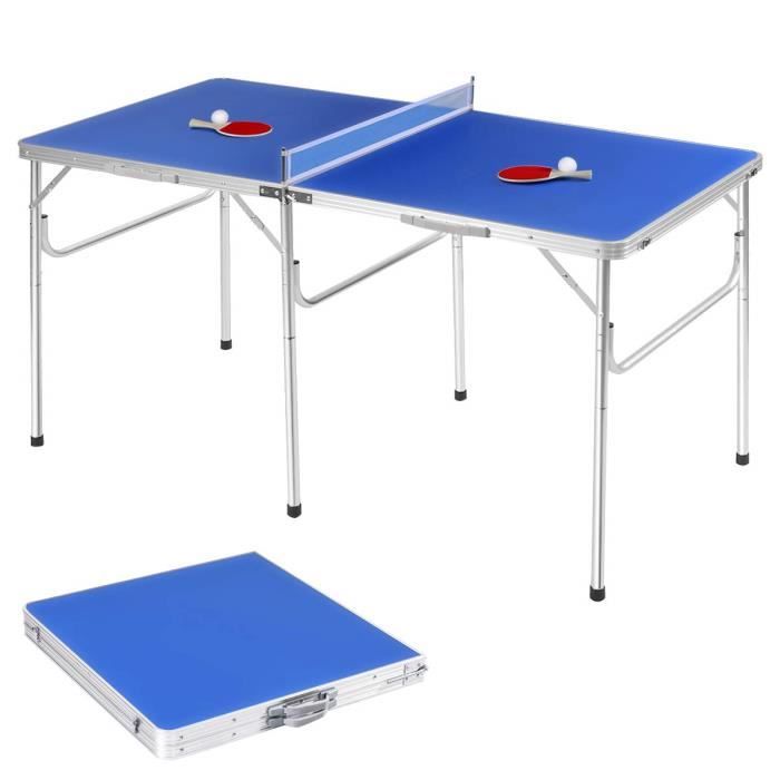 Table de Tennis de Table Pliable Table de Ping-pong Portable avec 2 Raquettes et 2 Balle Bleu 52.4 x 76.2 x 76.2 CM