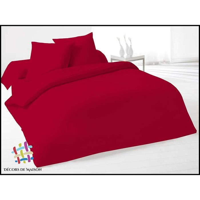 Housse de couette Uni en coton 220X240cm 2 Personnes-Rouge-Décors De Maison