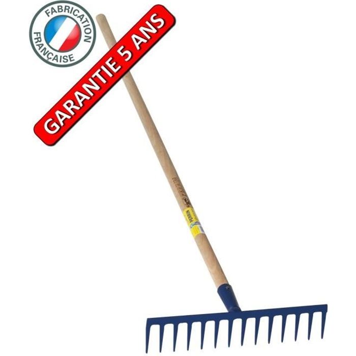 Râteau 14 dents droites soudées manche 1,5m, outil trempé haute résistance, jardin,potager
