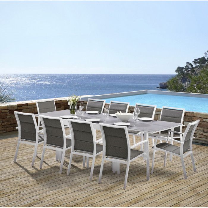 Salon de jardin Ensemble Modulo T 6/10 + F 10 Full Verre Blanc