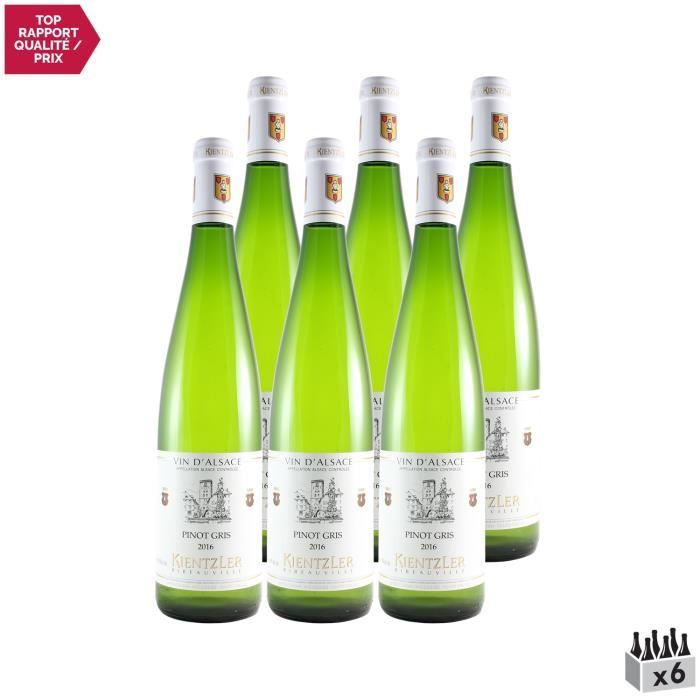 Alsace Pinot Gris Blanc 2016 - Lot de 6x75cl - Domaine Kientzler - Vin AOC Blanc d' Alsace - Cépage Pinot Gris