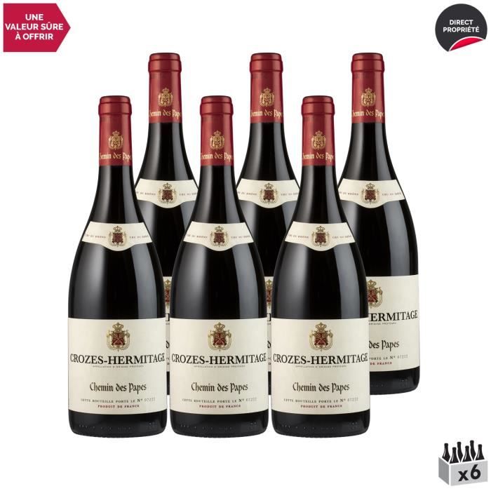 Crozes-Hermitage Rouge 2019 - Lot de 6x75cl - Chemin des Papes - Vin AOC Rouge de la Vallée du Rhône - Cépage Syrah