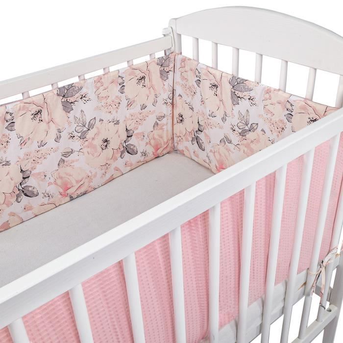 Tour de lit bebe garcon 180 x 30 cm - contour lit bebe respirant Rose sale avec rose sauvage Gaufre