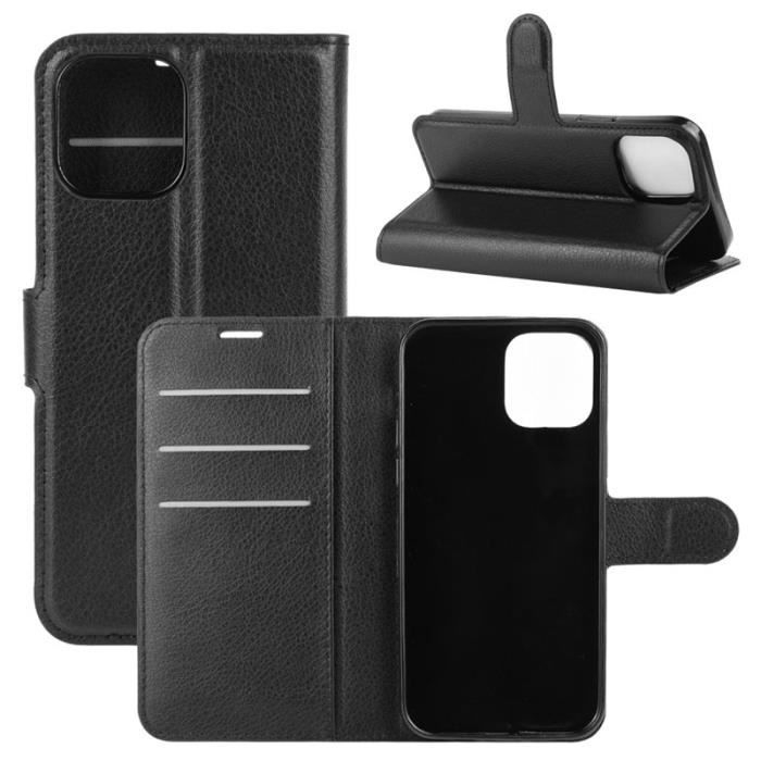 Étui iPhone 12, Noir Élégant Cuir Silicone Folio Housse Protection 360 Intégrale Antichoc Ultra Mince