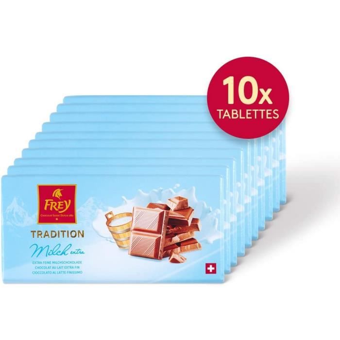 Frey 10x Tablette de chocolat au lait extra fin 100g - Fabriqué en Suisse - 31% de cacao - Lot de 10 tablettes - Certifié UTZ - Gran