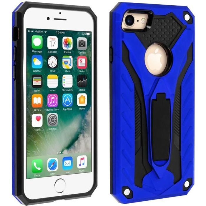 Coque iPhone 7 et 8 Protection Hybride Fonction Support Série Phantom bleu