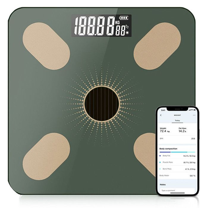 Pese Personne Impedancemetre , Balance Connectée Bluetooth, Chargement USB +APP avec 19 Données Corporelles