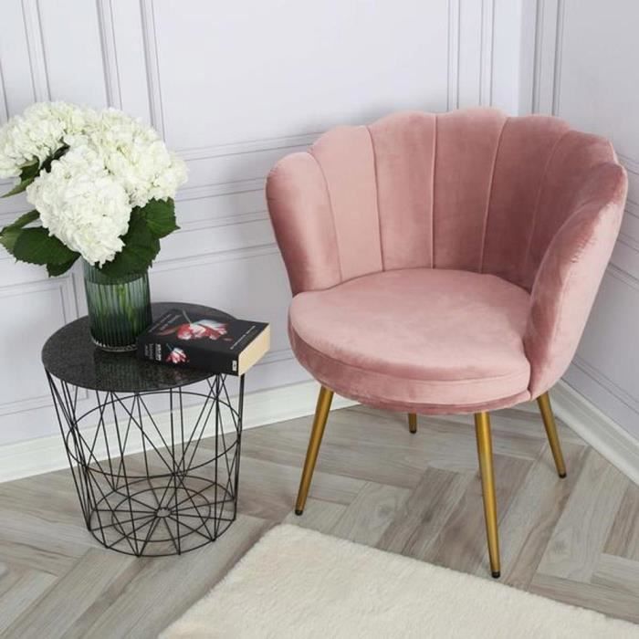 Genesis Flora Chaise d'Appoint Fauteuil en Tissu avec Dossier Pétale - Rose Argenté