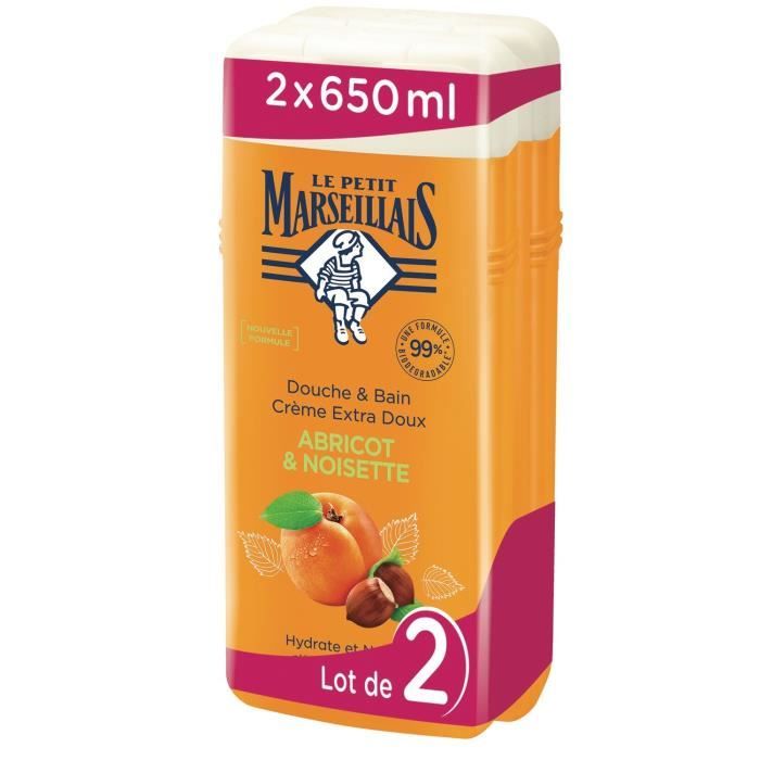 LOT DE 2 - LE PETIT MARSEILLAIS Gel douche abricot noisette - 2 flacons de 650mL