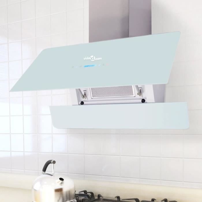 LEXLIFE Hotte aspirante cuisine 90 cm Tactile - 720 m³/h - 3 vitesses - éclairage LED - Evacuation & Recyclage - Blanc