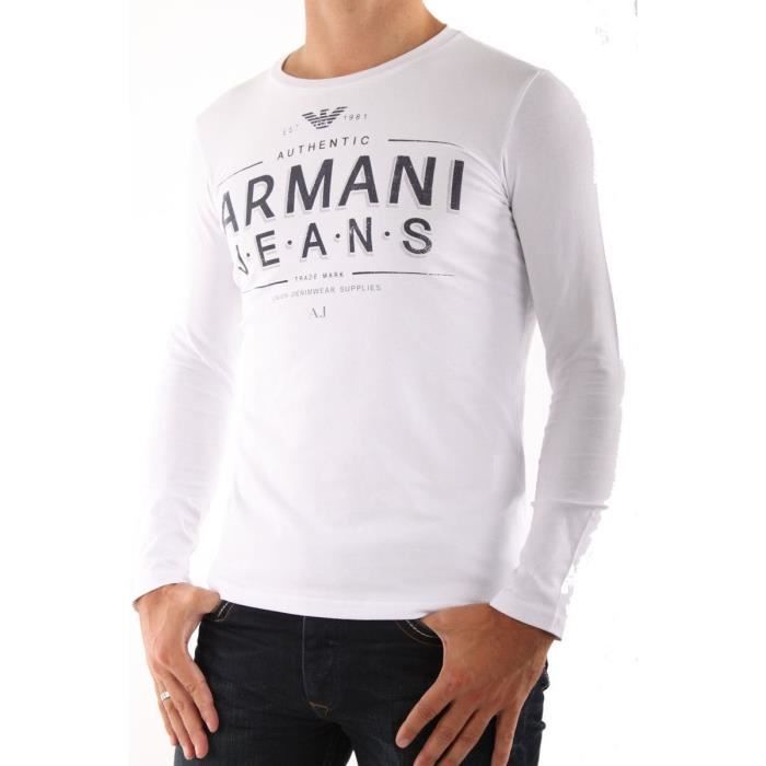 T-Shirt Armani Jeans Homme Manches Longues Blanc