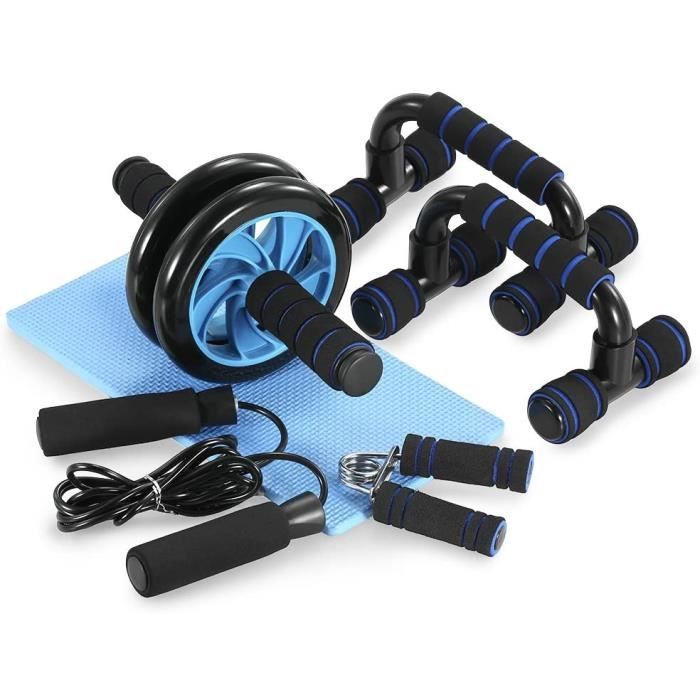 Appareils de Fitness 5 en 1 Oricean Roue Abdominale Poignée de Pompe Corde à Sauter Pince à Main Tapis pour Genou Kit Fitness