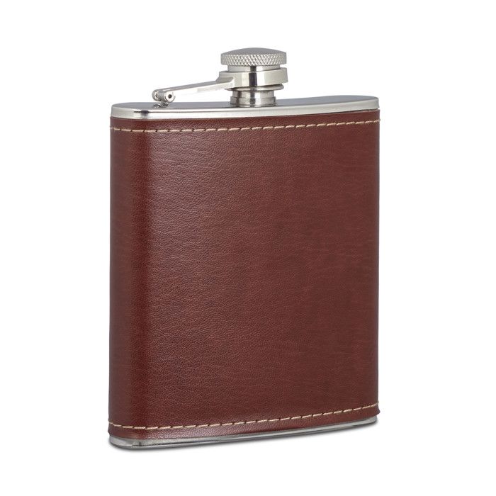 Relaxdays Flasque inox 200ml réservoir alcool en acier inoxydable avec faux cuir fiole de poche, brun