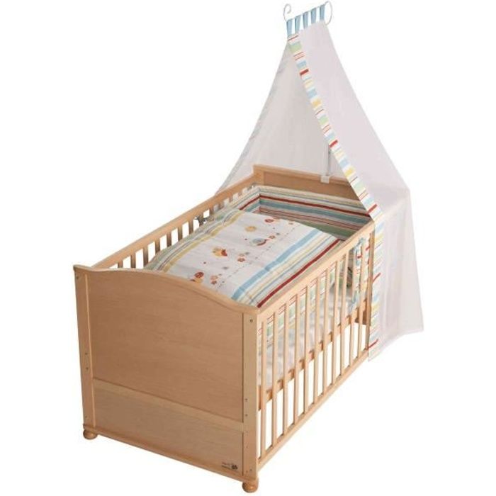 Lit bébé évolutif Woodland en bois naturel réglable en hauteur + matelas et accessoires