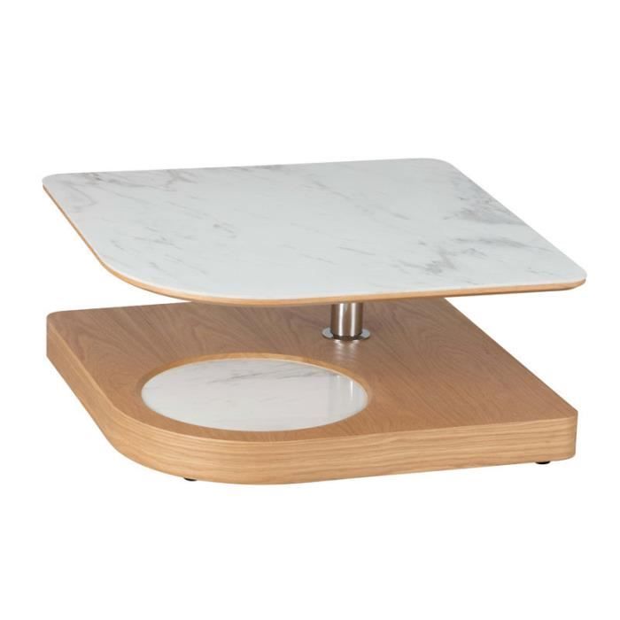Table basse carrée articulée Bois/Marbre blanc - LAMPANG - L 80 x l 80 x H 36