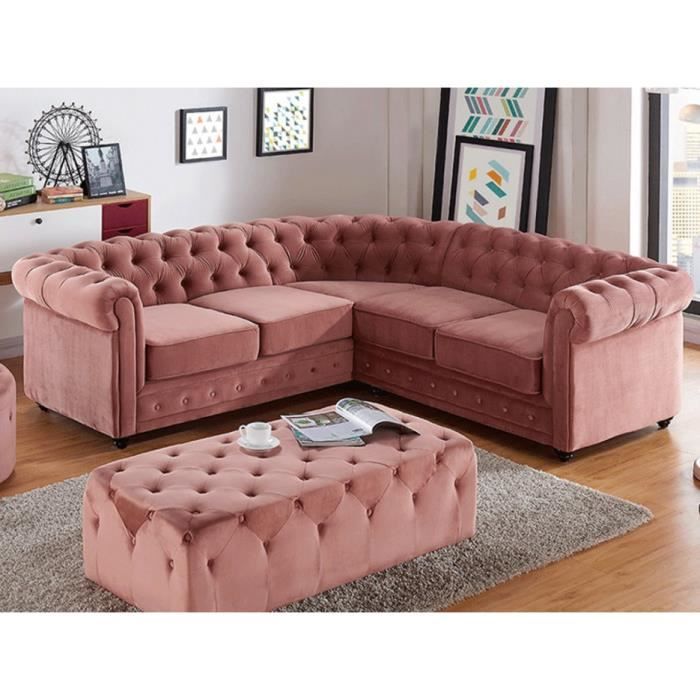 Canapé d'angle Bleu Velours Chesterfield Confort