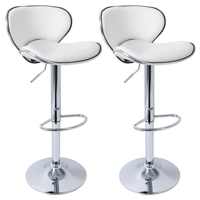 WOLTU 2 x Tabouret de bar en similicuir,tabouret de bar pivotant,siège bien rembourré,hauteur réglable,Blanc