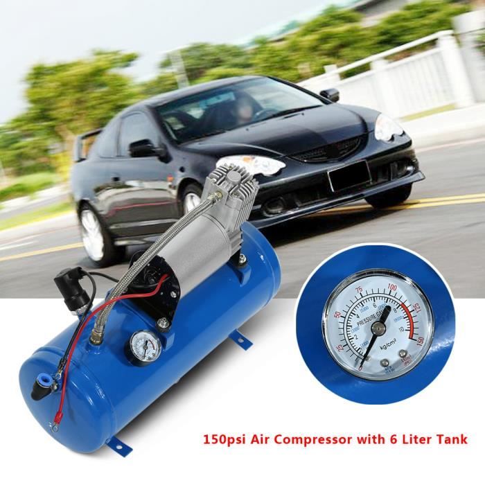 Compresseur d'air de 150psi 12V avec Réservoir de 6 litres Pompe de gonfleur de pneu pour Camion de train d'air de klaxon