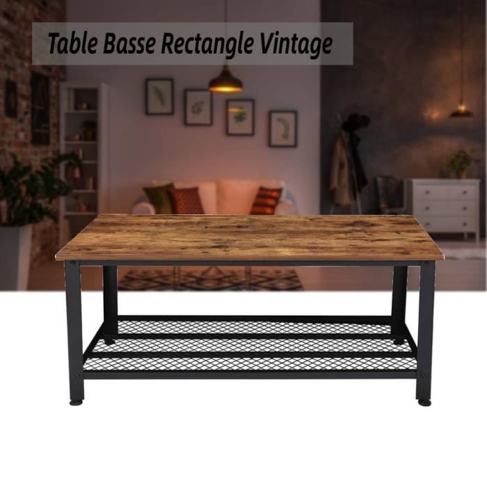 Table Basse pour Salon Grand Espace de Rangement Style Industriel PET-11