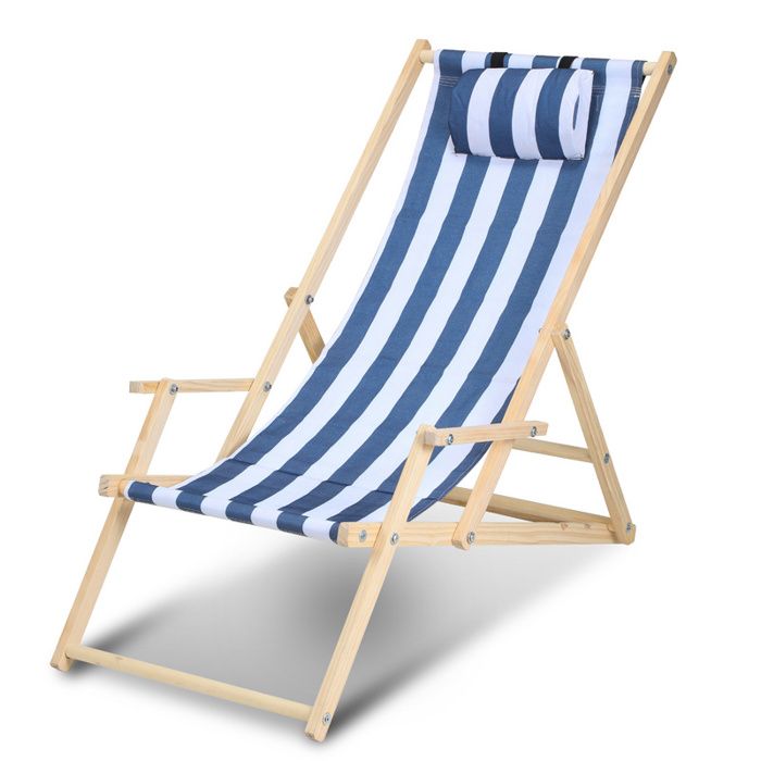 chaise longue pliante en bois chaise de plage chilienne bleu blanc avec mains courantes
