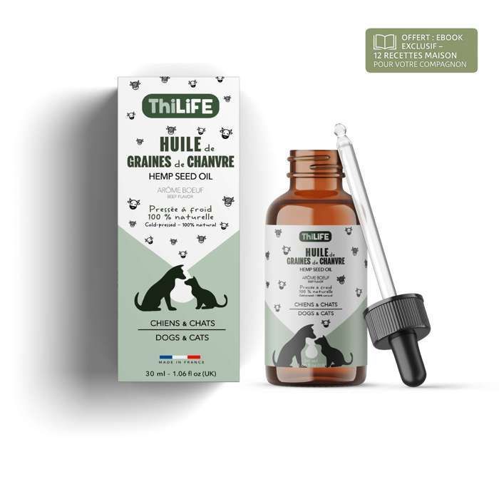 Meilleurs prix pour THILIFE | Huile de Chanvre Goût Bœuf pour Chiens et Chats 30ml - Renforce l'immunité, Agit sur les articulations,le stress et