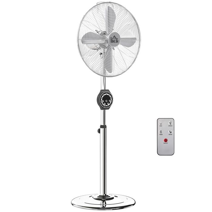 Ventilateur sur pied - HOMCOM - hauteur réglable 120-135 cm - oscillation 75° minuterie 75H télécommande mode veille - argent - Hom