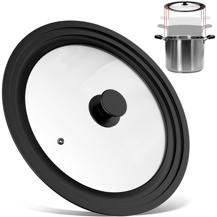 Couvercle Universel Noir 3 Tailles pour Casseroles et Poêles de Diamètre 28 cm 30 cm 32 cm