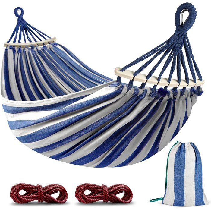 Hamac - XVX - 220 x 150 cm - Poteaux en bois - Sac de transport inclus - Idéal camping et jardin