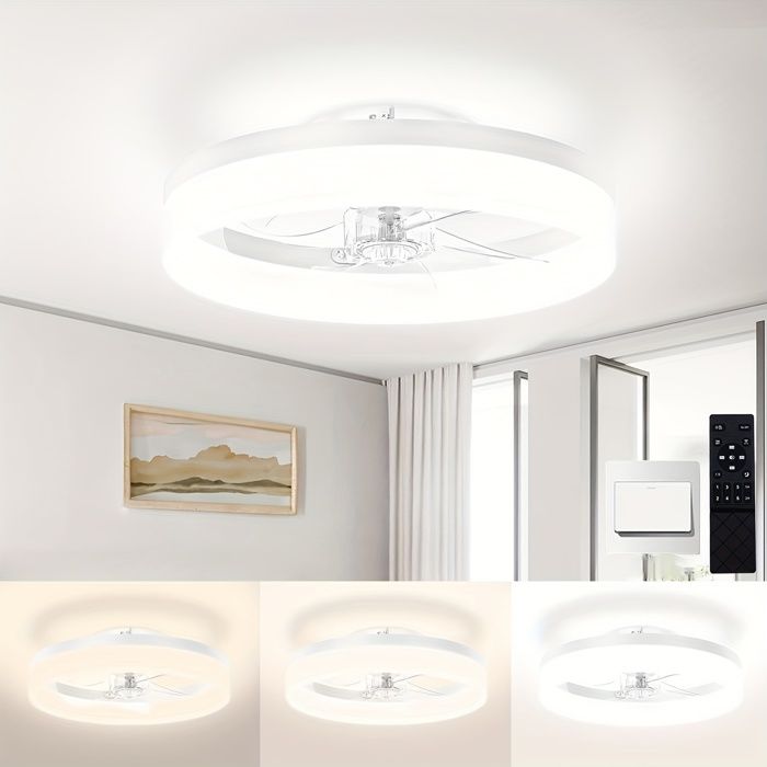 FIMEI Ventilateur Plafond Lumière 19.7" Avec Oscillation 360° - 6 Vitesses, Gradation LED, Télécommande & App, Réversible Été/Hiver