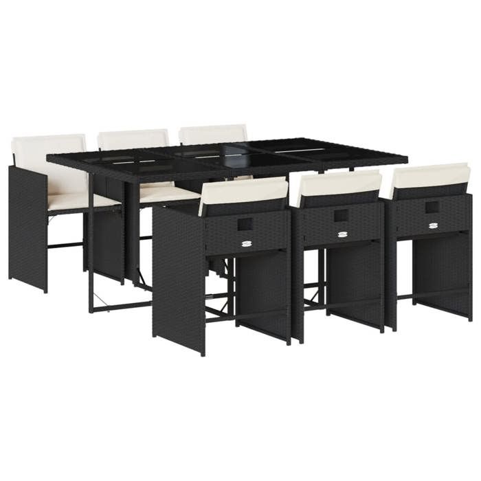 42545755& Ensemble repas de jardin coussins 7 pcsTable de jardin et 6 chaises - Noir Résine tressée