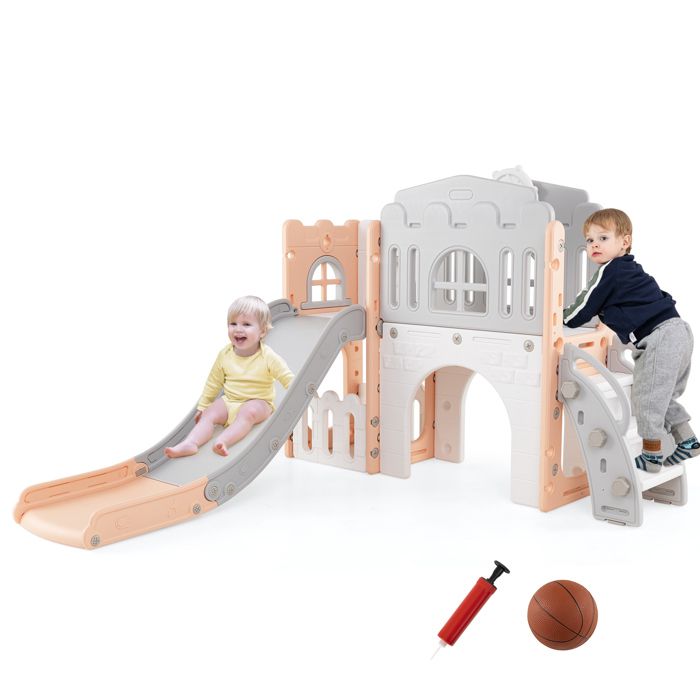 Toboggan 9 en 1 COSTWAY avec Panier de Basket Télescope