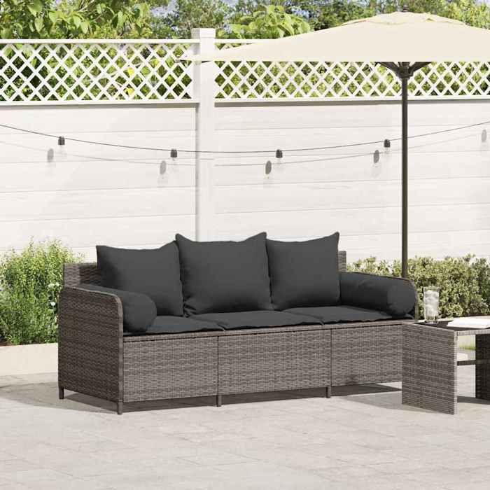 HSF®Canapé dangle extérieur - Canapé de jardin avec coussins 3 places gris résine tressée - 170x67x65 cm fdx196508