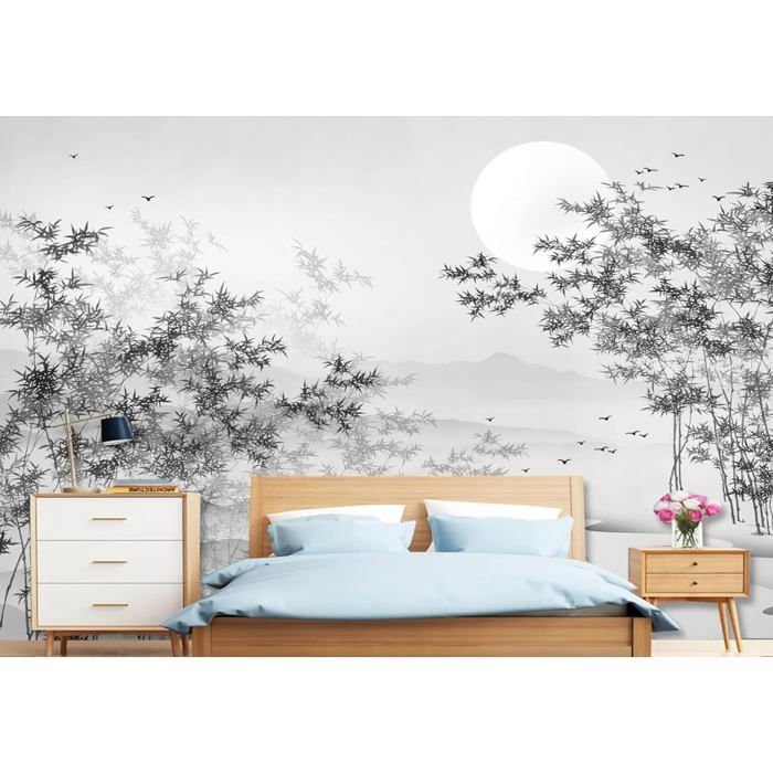Papier Peint Panoramique Sur Mesure Bambou Noir Et Blanc 3d Paysage ...