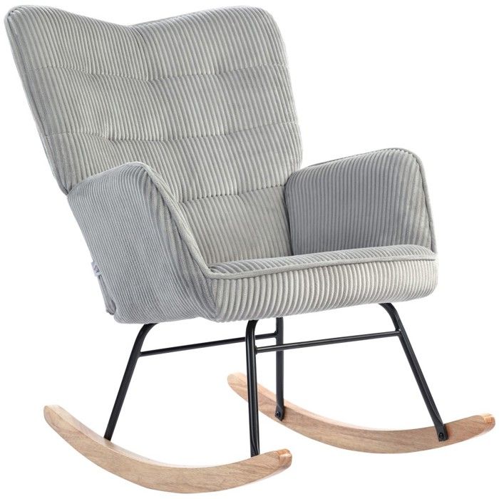 Fauteuil Bascule Velours Côtelé Gris Clair-Accoudoirs Patins Bois-Confortable Structure Stable-Salon Chambre Relax Confort Fauteuil Bascule Velours Côtelé Gris Clair-Accoudoirs Patins Bois-Confortable Structure Stable-Salon Chambre Relax Confort