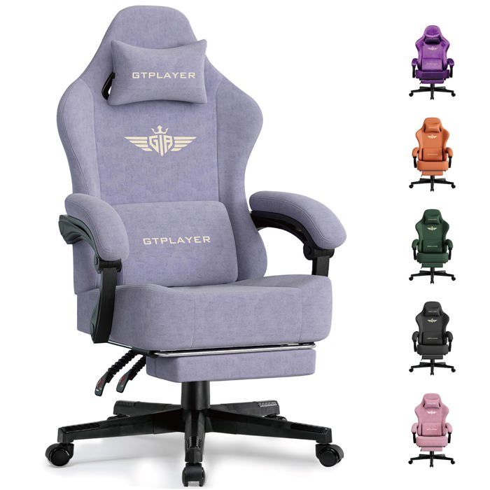 Chaise Gaming Ergonomique et Respirante Tissu de Qualité Supérieure Dossier Inclinable 160° avec Repose Pieds - vue 2