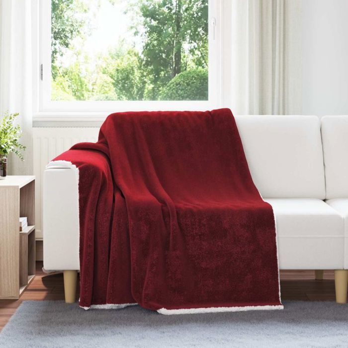 VIDAXL Plaid polaire Rouge Bordeaux 150 x 200 cm – Couverture légère et chaude 480 g