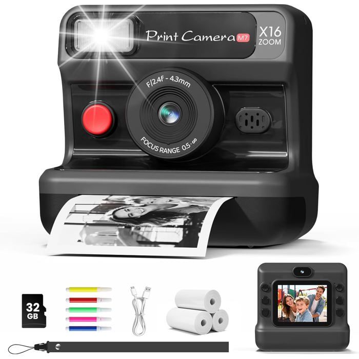 Appareil Photo Numérique Instantané 48MP 1080P – Double Caméra HD, écran 2,4 Pouces, Impression Thermique, Jeux Intégrés, Batterie 1300mAh, Charge USB-C