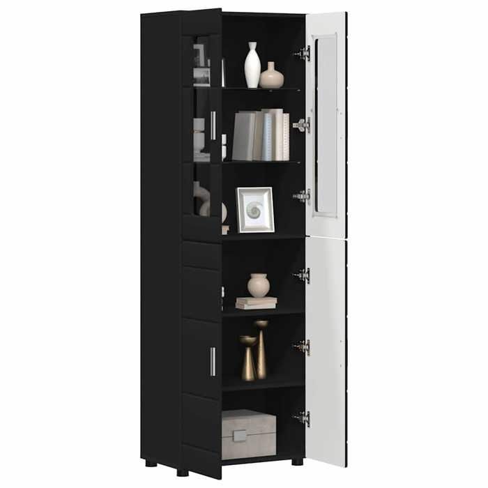 [19272]Haut ArmoireArmoire penderie Pour chambreBuffet haut， avec porte Noir 60x35x182 cm Bois dingénieriePoids:48.54 Kg