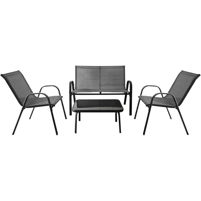 GIANTEX 4 Pcs Ensemble de Salon de Jardin avec 3 Chaises en Tissu et Table Basse en Verre Trempé pour Jardin Terrasse Gris