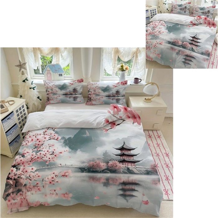 PARURE DE COUETTE Housse de Couette Fleurs de Cerisier japonaises Microfibre Parure de Lit Tableau imprimé en 3D Fermeture éclair PARURE DE COUETTE Housse de Couette Fleurs de Cerisier japonaises Microfibre Parure de Lit Tableau imprimé en 3D Fermeture éclair