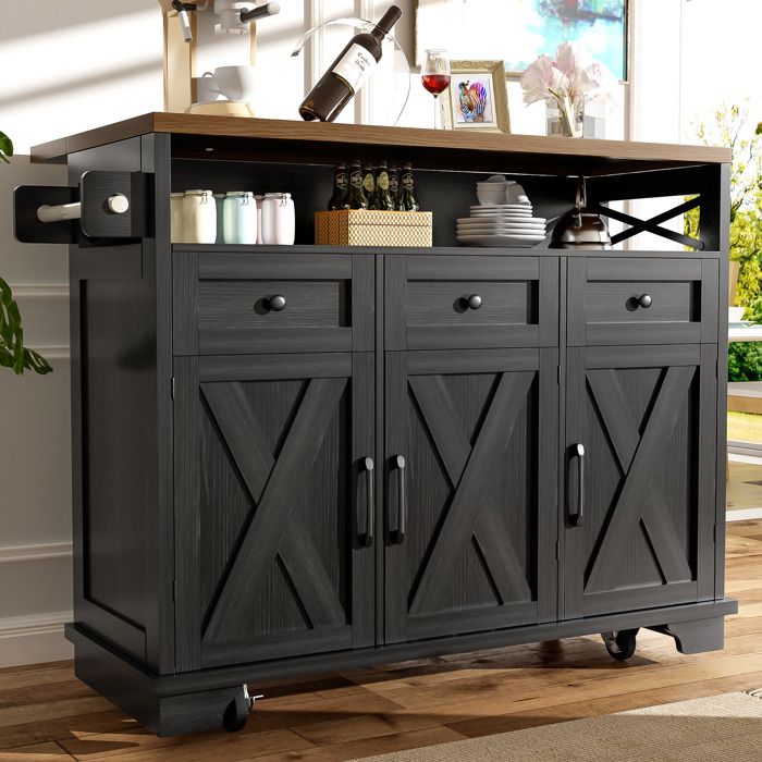 Desserte de Cuisine avec Table Rabattable Porte-Serviettes et 3 Tiroirs - Îlot de Cuisine Mobile Noir - 118 x 43-70 x 98 cm Desserte de Cuisine avec Table Rabattable Porte-Serviettes et 3 Tiroirs - Îlot de Cuisine Mobile Noir - 118 x 43-70 x 98 cm