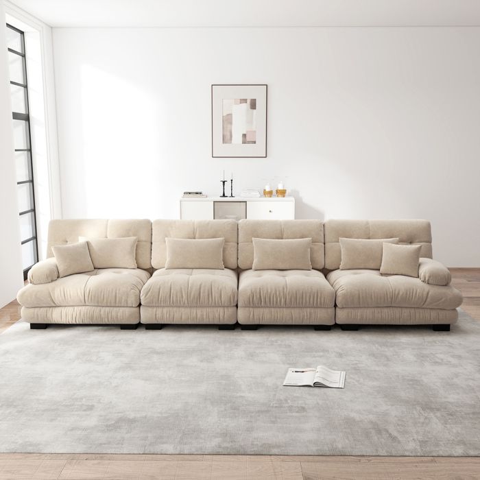 Canapé dangle modulaire - 4 places - Siège profond - Canapé-lit - Chenille brun clair - 406x77x81 cm - 1095 kg