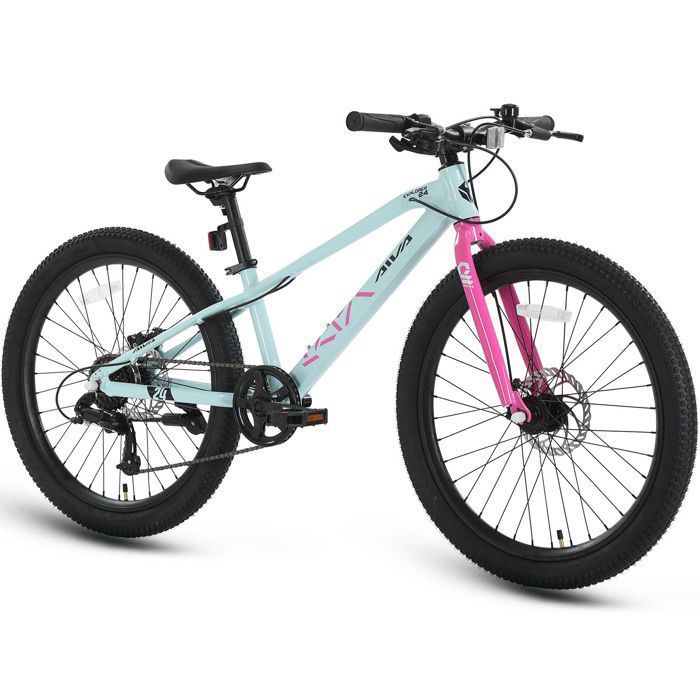 AIVA Velo VTT 24 - Cadre en aluminium - Pour Ville et Loisirs - Pour Homme/Femme avec dérailleur 7 vitesses - Bleu